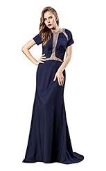 Cocktail Satin Short Sleeves Lace Beaded Evening Dress/Prom Dress/Wedding Party Dress  with a Brush/Sweep Train 
