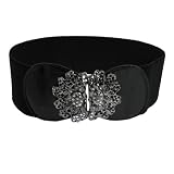 Allegra K Woman Black Elastic Band Rhinestone Metal Flower Cinch Waist Belt