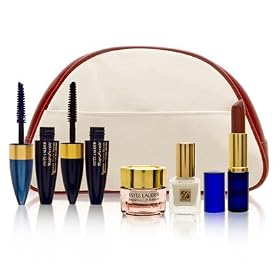 Estee Lauder Travel Set (Cream Bag with Red Lining) 6 Piece Set