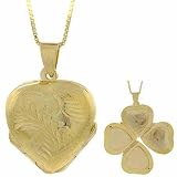 Vermeil (24k Gold over Sterling Silver) Etched Flower Design Heart Four Panel Locket Pendant