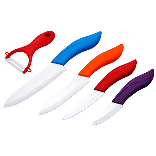 Ceramic Knife Set, Starker Home and Kitchen Utility Slicing Fruit /Paring Knives with Fruit Peeler and Knife Stand (Colorful) (C5)