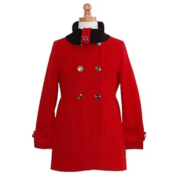 Shyla Coats Girls Designer Red Roll Collar Wool Pea Coat 8-16
