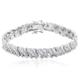 Platinum Plated Sterling Silver Genuine Diamond Accent Scroll Link Line Bracelet, 7.25"