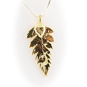 Gold Plated Pointed Oak Real Leaf Sterling Silver Serpentine Chain 18 Inch