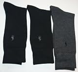 Polo Ralph Lauren Mens Dress Socks, 3 Pair, Black/Charcoal, Sock Size 10-13, Shoe Size 6-12.5