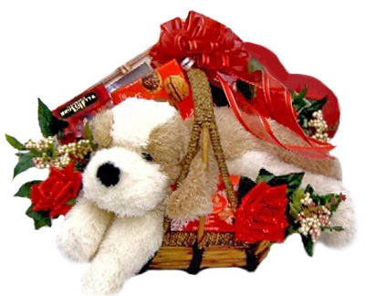 Puppy Love Romantic Gourmet Snack Basket -SIZE LARGE - Great Anniversary or Valentines Gift Idea