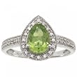 14K White Gold Ring Pear Cut Peridot & Pave Diamonds