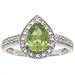 14K White Gold Ring Pear Cut Peridot & Pave Diamonds
