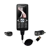 Retractable USB Hot Sync Compact Kit with Car & Wall Charger for the Sony Ericsson K610i - Gomadic Brand w/ TipExchange Technology