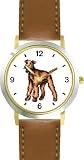 Airdale Terrier Dog - WATCHBUDDY DELUXE TWO-TONE THEME WATCH - Arabic Numbers - Brown Leather Strap-Women's Size-Small