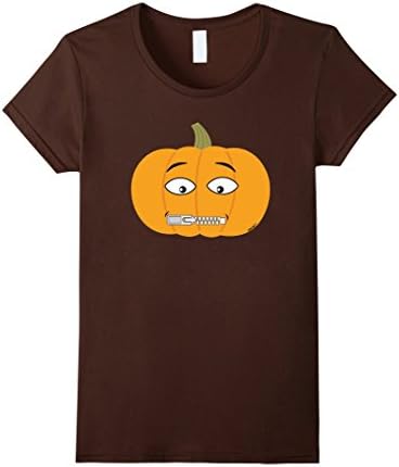 Women's Pumpkin Zip Mouth Asian Emoji Halloween Thanksgiving T-Shirt XL Brown