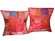 2 Pcs Cotton Handmade Embroidery Red Pillow Cushion Cover Throw Size 16"X 16"