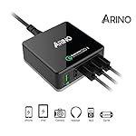 ARINO USB急速充電器 [Qualcomm認証済] Quick Charge 2.0 急速充電対応 (40W 5ポート) USB 3.1 Type-C対応　自動検知機能搭載　ACアダプタ　Samsung/ Sony/Sharp/Google5X/6P/iPhone/iPod/iPad/Macbook android 対応 (ブラック)