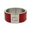 Women's Stainless Steel Cuff Bangle with Textured Leather in Red Bracelet, 7.25
