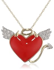 10k Yellow Gold Red Enamel with Diamonds Naughty and Nice Pendant Necklace (0.05 cttw, I-J Color, I2-I3 Clarity), 18"
