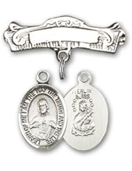 Sterling Silver Baby Badge with Scapular Charm and Arched Polished Badge Pin
