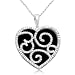 Sterling Silver Onyx Diamond Heart Pendant (1/9 cttw, J-K Color, I2-I3 Clarity), 18