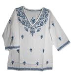 Womens Indian Hand Embroidered Gauze Cotton Kurti Tunic Top