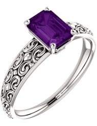 Platinum 7.00x5.00mm Emerald Cut Amethyst Ring -- LIFETIME WARRANTY