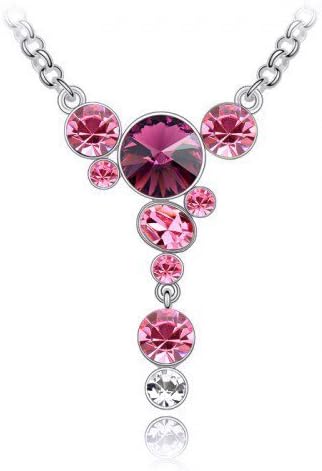 Fuchsia Pink Clear Crystal Y Pendant 24 Inch Long Necklace Made With Swarovski Elements