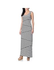 Scoop Neck Sleeveless Tiered Slit Striped Print Maxi Dress 