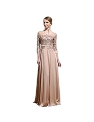 Round Neck Floor Length 3/4 Sleeves Applique Polyester/Spandex Evening Dress 