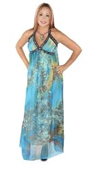 Perpetual Vogue Sexy Grecian Style Denim Trim Maxi Dress Halter Top