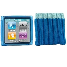 Kolay 6G Nano Starter Pack Blue Silicone Case + Blue Sock Cover & 2 x Screen Protector Kit for New Apple iPod Nano 6 6th Generation 8GB 16GB
