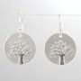 Round Tree of Life Dangle Earrings in Matte Finished Sterling Silver, #8886