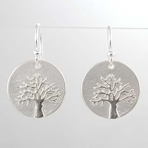 Round Tree of Life Dangle Earrings in Matte Finished Sterling Silver, #8886