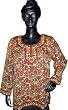 FREE SHIP India Ivory Pink Green Crepe Print Kurta Shirt Kurti Blouse Yoga M
