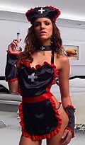 Naughty Nurse Costume - 6 Pieces + Hold Up Stockings (M)