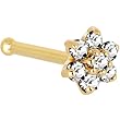 Solid 14KT Yellow Gold Clear Cubic Zirconia Flower Nose Bone - 18 Gauge