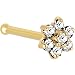Solid 14KT Yellow Gold Clear Cubic Zirconia Flower Nose Bone - 18 Gauge