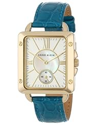 Anne Klein Womens AK/1402MPTE Rectangular Gold-Tone Leather Strap Dress Watch