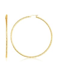 14K Yellow Gold Patterned Slender Extra Large Hoop Earrings