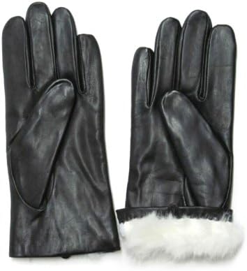 FOWNES Women's Rabbit Fur Lined Black Napa Leather Gloves