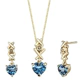 Stunning and Sophisticated 2.07 cts Heart Shape London Topaz Diamond Pendant Earrings Set 14Kt Yellow Gold