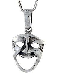 Sterling Silver Happy Face Pendant, 5/8 inch tall