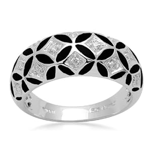 Diamond Black Enamel Vintage Ring Size 6