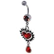 Pugster Red Crystal Heart Teardrop January Gem Belly Button Ring Navel Piercing Bar Body Jewelry