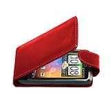 Red Leather Flip Case Xylo-Cover for the HTC Wildfire Mobile Phone.