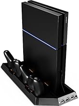 Ortz&reg; PS4 Vertical Stand Cooler with Fan + FREE Dual Charger Ports Charging Station for Dual Shock Controllers - Best Cooling Station System with USB Ports - Black
