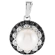 14K White Gold Freshwater Cultured Pearl and Black and White Diamond Pendant - 7.00mm