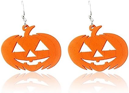 Spk Jewelry Vintage Orange Pumpkin Halloween Wood Handmade Filigree Dangle Teardrop Earrings