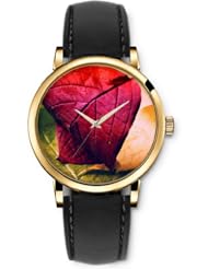 SPRAWL Aanalog Fashion Series Gold Ladies Watches of Genuine Black Leather Strap,Unique Wrist Watch for Women Girls Designed with There is nothing