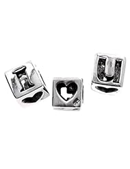SilveRado(tm) MS037 Sterling Silver I Love You Cube Bead / Charm