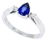 0.79CT Pear Shaped Genuine Sapphire Diamond Three Stone Ring in 14Kt White Gold