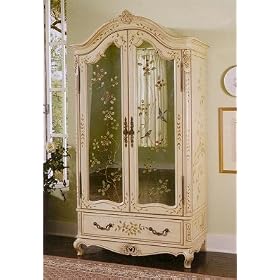 Hand Painted Armoire With Mirrored Doors