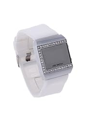 Lady Red LED Digital Wristwatch Wrist Watch White Silicone Band Rhinestone Dial